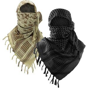 Men Black/Camo 2pack Military Shemagh Tactical Desert Cotton Kefiyeh Scarf Wrap